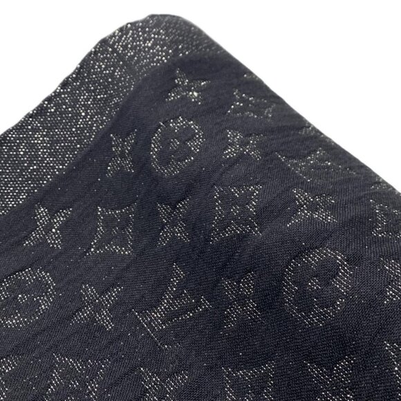 Auth LOUIS VUITTON - Black Silver Unconfirmed Scarf Silk Polyester Nylon - Picture 3 of 5